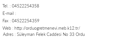 Ordu Bykehir retmenevi telefon numaralar, faks, e-mail, posta adresi ve iletiim bilgileri