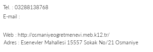 Osmaniye retmenevi telefon numaralar, faks, e-mail, posta adresi ve iletiim bilgileri