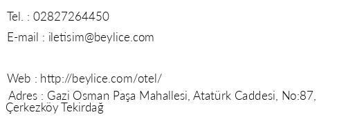 Otel Beylice telefon numaralar, faks, e-mail, posta adresi ve iletiim bilgileri