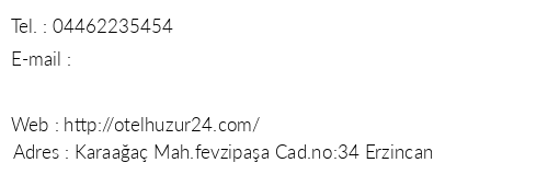 Otel Huzur Erzincan telefon numaralar, faks, e-mail, posta adresi ve iletiim bilgileri