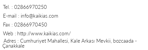 Otel Kaikias telefon numaralar, faks, e-mail, posta adresi ve iletiim bilgileri