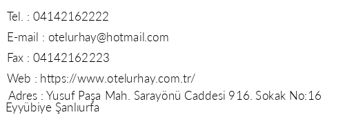 Grand Urhay Otel telefon numaralar, faks, e-mail, posta adresi ve iletiim bilgileri