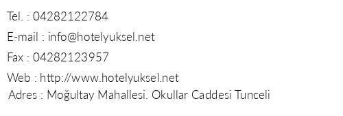 Otel Yksel telefon numaralar, faks, e-mail, posta adresi ve iletiim bilgileri