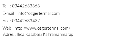 zger Termal Otel telefon numaralar, faks, e-mail, posta adresi ve iletiim bilgileri