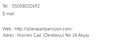 zler Apart Pansiyon telefon numaralar, faks, e-mail, posta adresi ve iletiim bilgileri