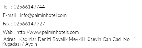 Palmin Hotel telefon numaralar, faks, e-mail, posta adresi ve iletiim bilgileri