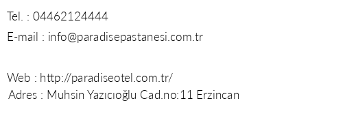 Paradise Otel telefon numaralar, faks, e-mail, posta adresi ve iletiim bilgileri