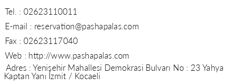 Pasha Palas Otel telefon numaralar, faks, e-mail, posta adresi ve iletiim bilgileri