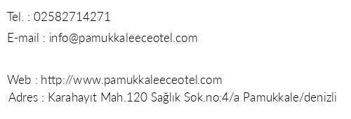 Pamukkale Ece Termal Otel telefon numaralar, faks, e-mail, posta adresi ve iletiim bilgileri