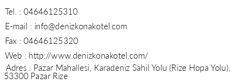 Pazar Deniz Konak Otel telefon numaralar, faks, e-mail, posta adresi ve iletiim bilgileri