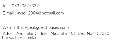 Peak Guest Houses telefon numaralar, faks, e-mail, posta adresi ve iletiim bilgileri