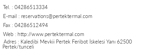 Pertek Termal Hotel telefon numaralar, faks, e-mail, posta adresi ve iletiim bilgileri