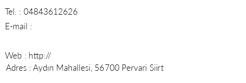 Pervari Ik Otel telefon numaralar, faks, e-mail, posta adresi ve iletiim bilgileri