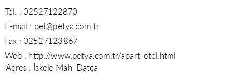 Petya Apart Otel telefon numaralar, faks, e-mail, posta adresi ve iletiim bilgileri