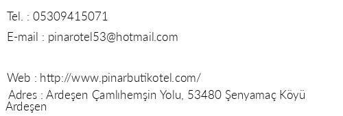 Pnar Butik Otel telefon numaralar, faks, e-mail, posta adresi ve iletiim bilgileri