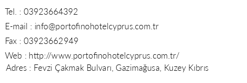 Portofino Hotel Kbrs telefon numaralar, faks, e-mail, posta adresi ve iletiim bilgileri