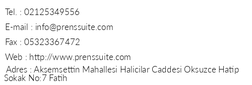 Prens Suites telefon numaralar, faks, e-mail, posta adresi ve iletiim bilgileri