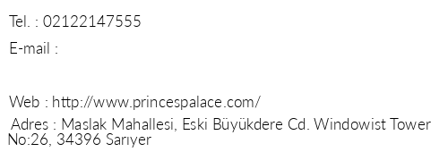 Princess Palace Resort & Spa telefon numaralar, faks, e-mail, posta adresi ve iletiim bilgileri