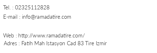 Ramada By Wyndham Tire telefon numaralar, faks, e-mail, posta adresi ve iletiim bilgileri