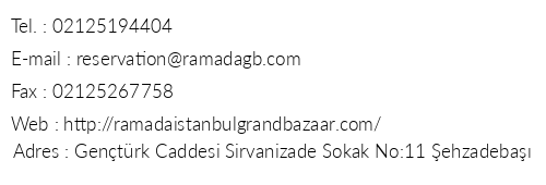 Ramada stanbul Grand Bazaar Hotel telefon numaralar, faks, e-mail, posta adresi ve iletiim bilgileri