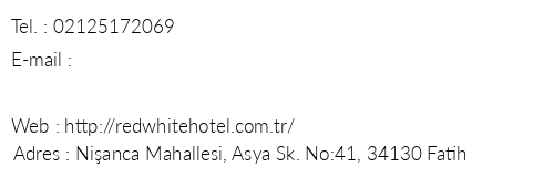 Red White Hotel telefon numaralar, faks, e-mail, posta adresi ve iletiim bilgileri