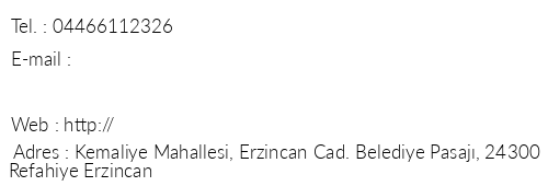 Refahiye Belediye Oteli telefon numaralar, faks, e-mail, posta adresi ve iletiim bilgileri