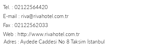 Riva Hotel telefon numaralar, faks, e-mail, posta adresi ve iletiim bilgileri