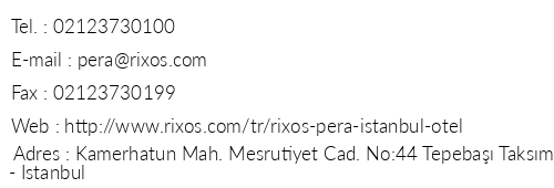 Rixos Pera stanbul telefon numaralar, faks, e-mail, posta adresi ve iletiim bilgileri