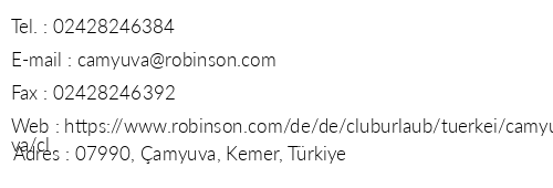 Robinson Club amyuva telefon numaralar, faks, e-mail, posta adresi ve iletiim bilgileri