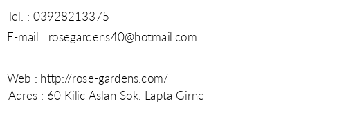 Rose Gardens Holiday Village telefon numaralar, faks, e-mail, posta adresi ve iletiim bilgileri