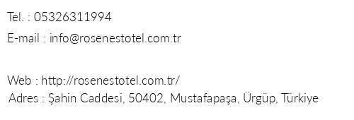 Rose Nest Cave Otel telefon numaralar, faks, e-mail, posta adresi ve iletiim bilgileri