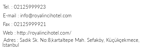 Royal nci Airport Hotel telefon numaralar, faks, e-mail, posta adresi ve iletiim bilgileri