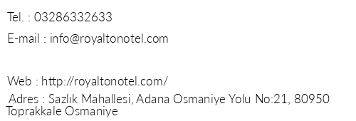 Royalton Hotel telefon numaralar, faks, e-mail, posta adresi ve iletiim bilgileri