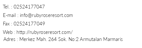 Ruby Rose Resort telefon numaralar, faks, e-mail, posta adresi ve iletiim bilgileri