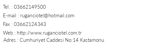 Ruganc Otel telefon numaralar, faks, e-mail, posta adresi ve iletiim bilgileri