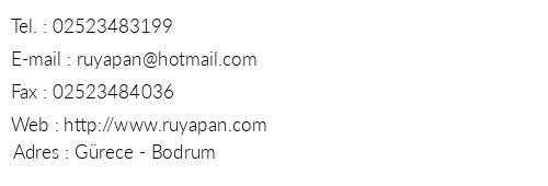 Rya Pansiyon telefon numaralar, faks, e-mail, posta adresi ve iletiim bilgileri