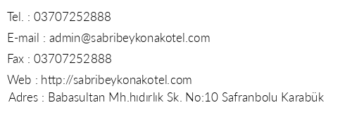 Sabri Bey Konak Otel telefon numaralar, faks, e-mail, posta adresi ve iletiim bilgileri