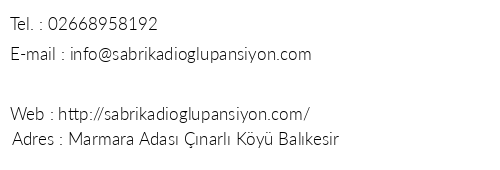Sabri Kadolu Pansiyon telefon numaralar, faks, e-mail, posta adresi ve iletiim bilgileri