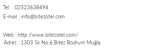 Bitez Hotel telefon numaralar, faks, e-mail, posta adresi ve iletiim bilgileri