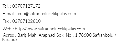 Safranbolu elik Palas Hotel telefon numaralar, faks, e-mail, posta adresi ve iletiim bilgileri