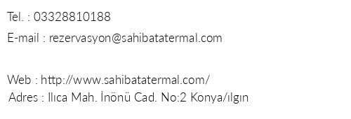 Sahib Ata Termal Otel telefon numaralar, faks, e-mail, posta adresi ve iletiim bilgileri