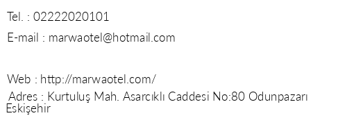 Marwa Hotel Eskiehir telefon numaralar, faks, e-mail, posta adresi ve iletiim bilgileri