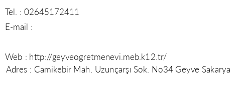 Sakarya Geyve retmenevi telefon numaralar, faks, e-mail, posta adresi ve iletiim bilgileri