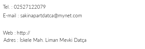 Sakin Apart Otel telefon numaralar, faks, e-mail, posta adresi ve iletiim bilgileri