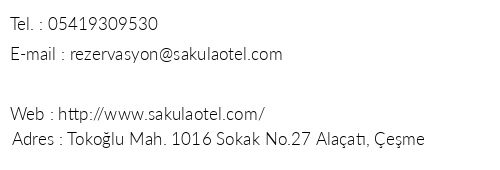 Sakula Otel telefon numaralar, faks, e-mail, posta adresi ve iletiim bilgileri