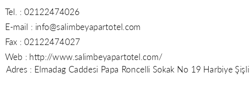 Salim Bey Apart Otel telefon numaralar, faks, e-mail, posta adresi ve iletiim bilgileri