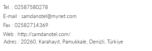Samdan Termal Otel telefon numaralar, faks, e-mail, posta adresi ve iletiim bilgileri