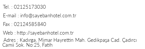 Sayeban Hotel stanbul telefon numaralar, faks, e-mail, posta adresi ve iletiim bilgileri