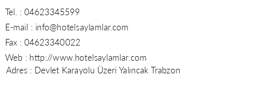 Saylamlar Hotel telefon numaralar, faks, e-mail, posta adresi ve iletiim bilgileri