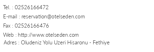Seden Hotel telefon numaralar, faks, e-mail, posta adresi ve iletiim bilgileri